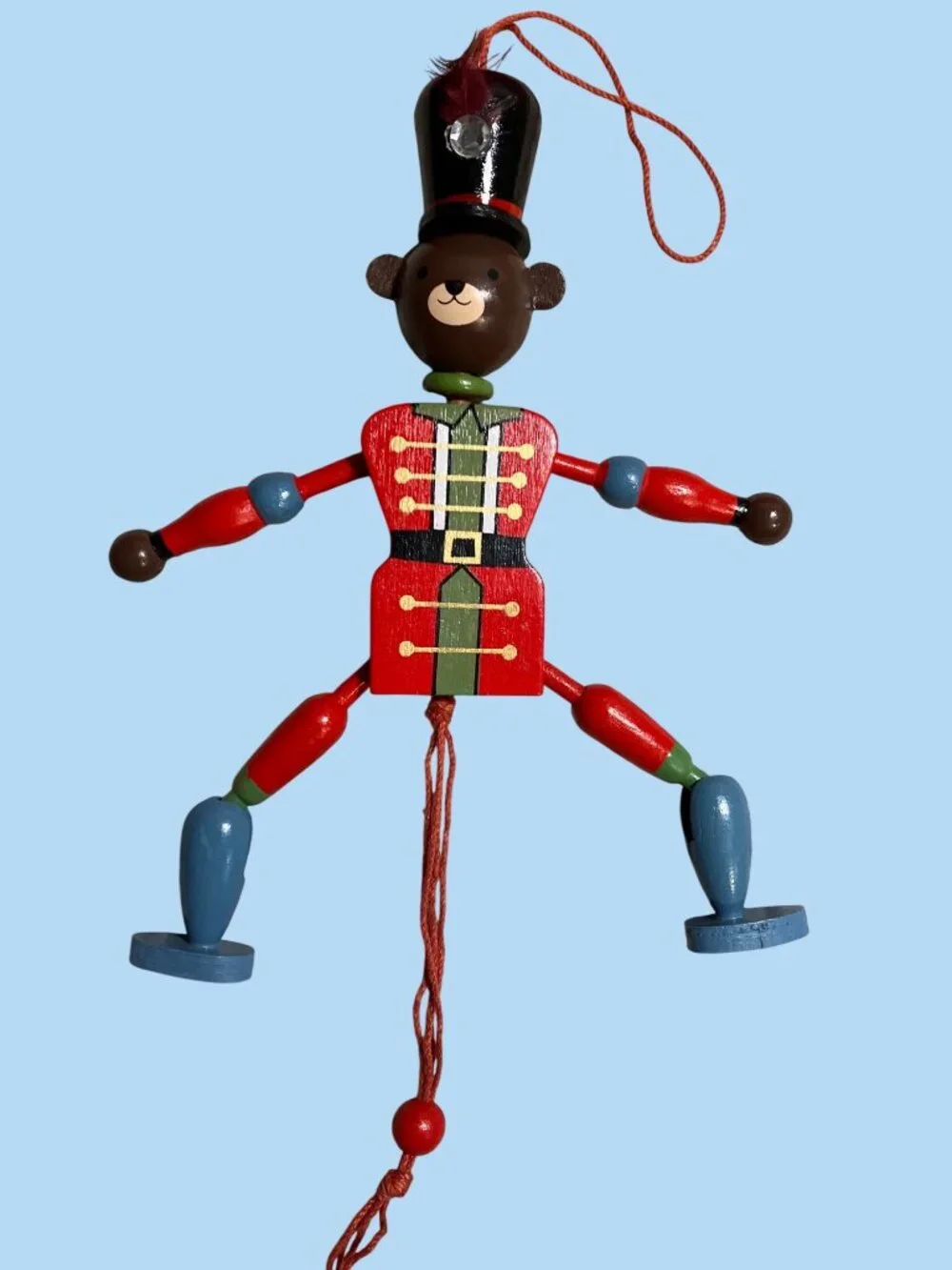 Wooden Bear Nutcracker Ornament With Pull String Mechanism